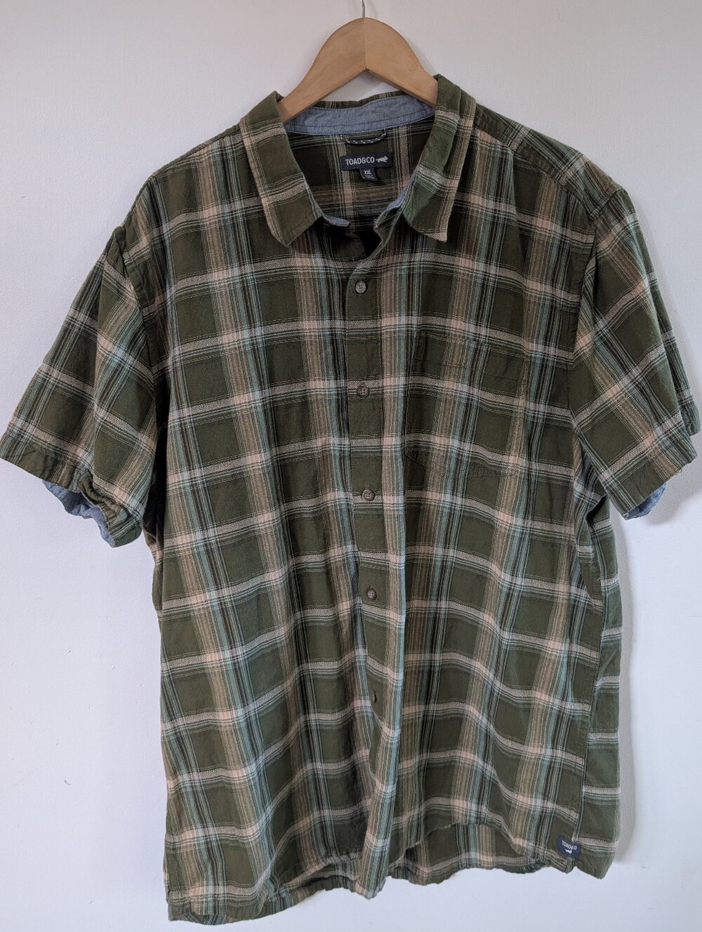Toad & Co Men's Button Up Short Sleeve 100% Organic Cotton Shirt Size XXL Green